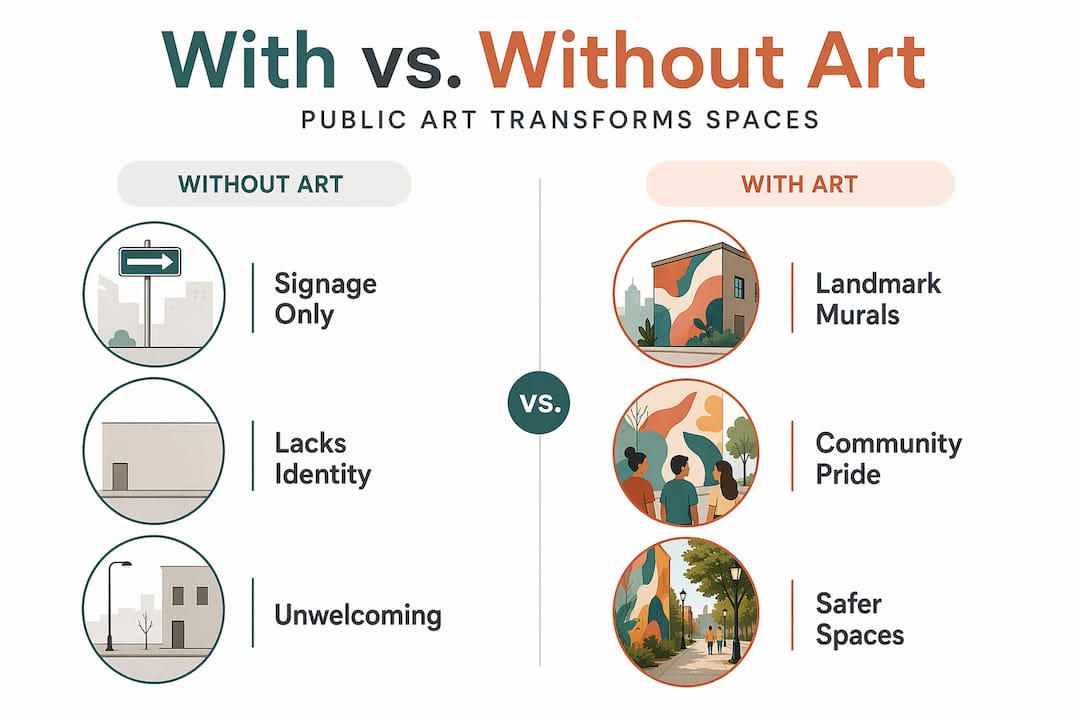Infographic vergelijking openbare ruimtes met en zonder kunst