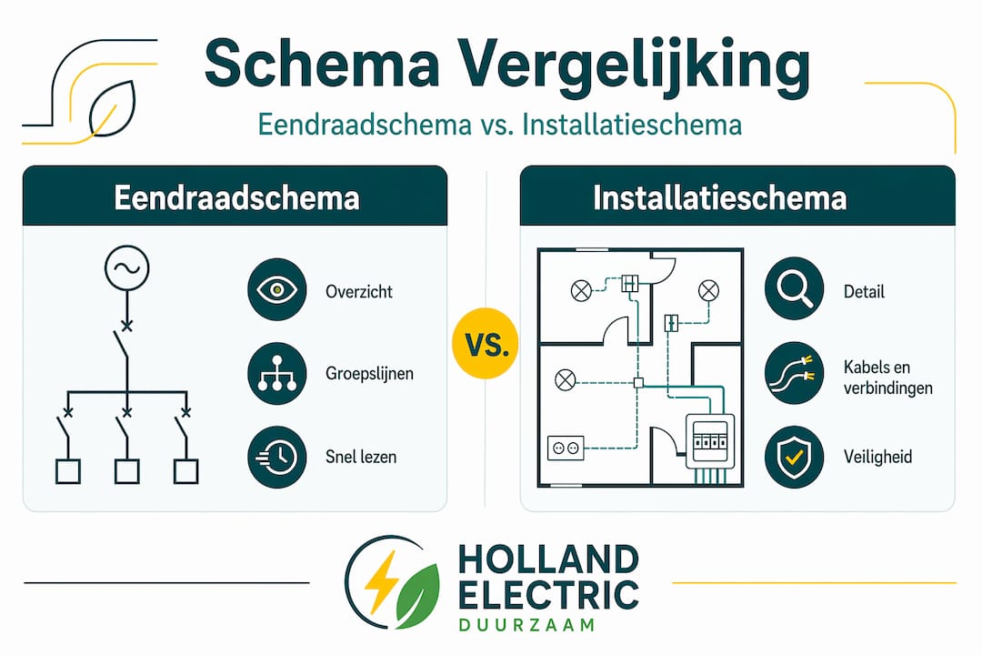 In deze infographic zie je duidelijk het verschil tussen een installatieschema en een eendraadschema.