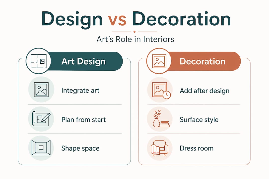 Infographic comparing art design and decoration