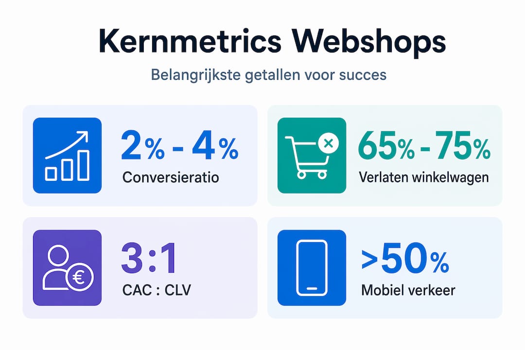 Infographic met vier opvallende cijfers over webshops