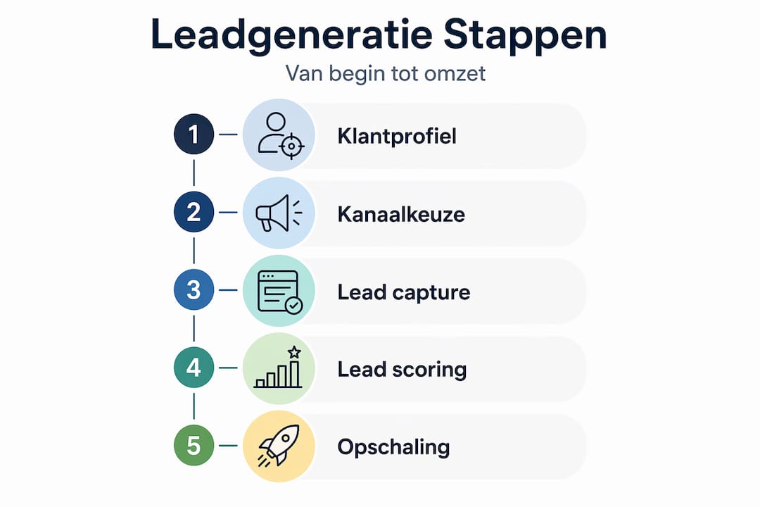 Overzichtelijke infographic met de belangrijkste stappen voor succesvolle leadgeneratie