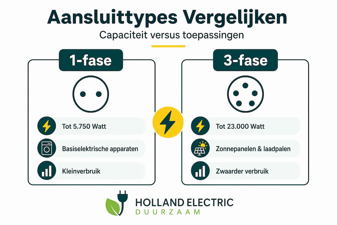 Infographic: Verschil tussen een 1-fase en 3-fase aansluiting