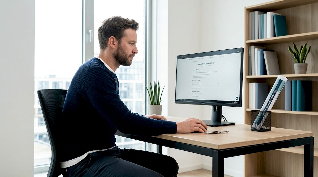 Een bezoeker kijkt op de FAQ-pagina van de webshop om antwoord te vinden op zijn vraag.