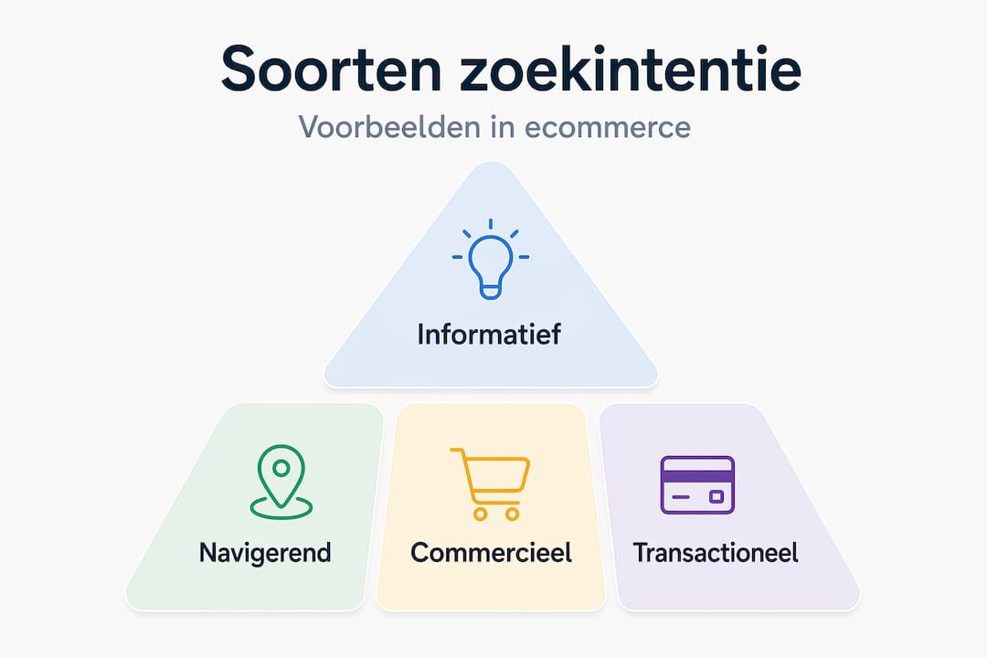 Infographic met de verschillende typen zoekintenties in volgorde van belangrijkheid