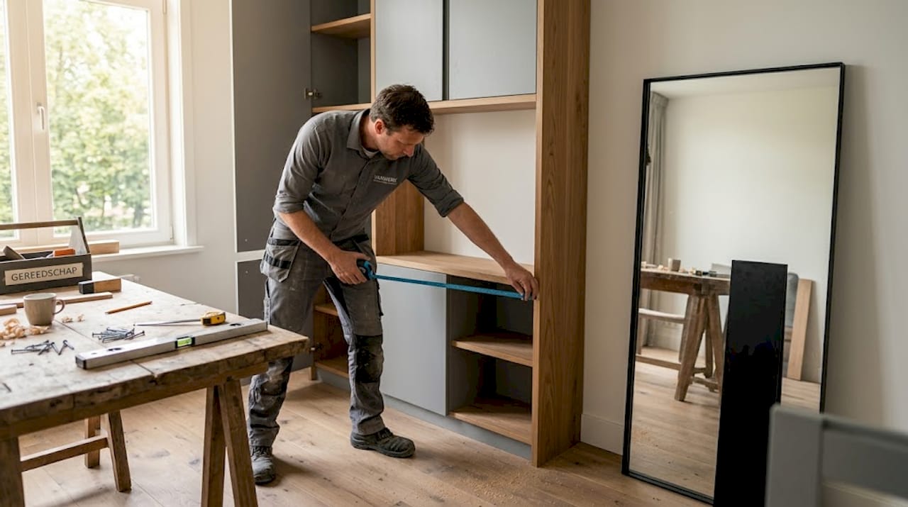 Een specialist komt langs om de kast vakkundig in te meten voor een perfecte montage op maat.