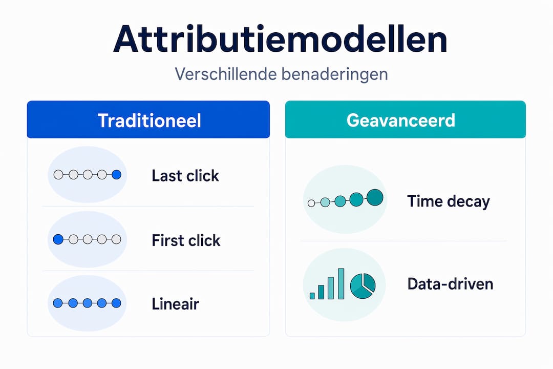 Overzicht: traditionele versus geavanceerde attributiemodellen in één infographic