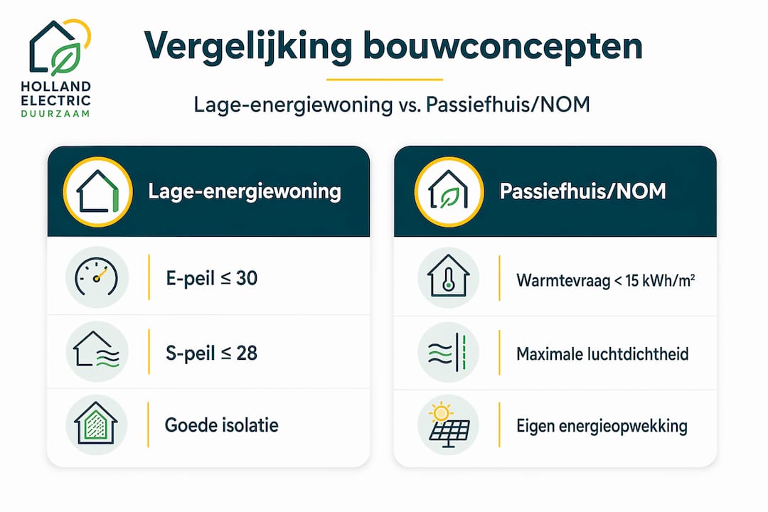 Infographic: de verschillen tussen een energiezuinige woning en een passiefhuis op een rij