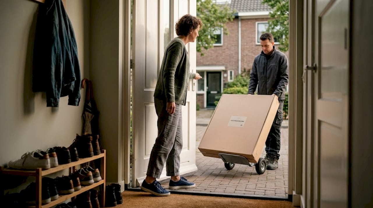 Je nieuwe kledingkast wordt gewoon bij je thuis aan de voordeur bezorgd.