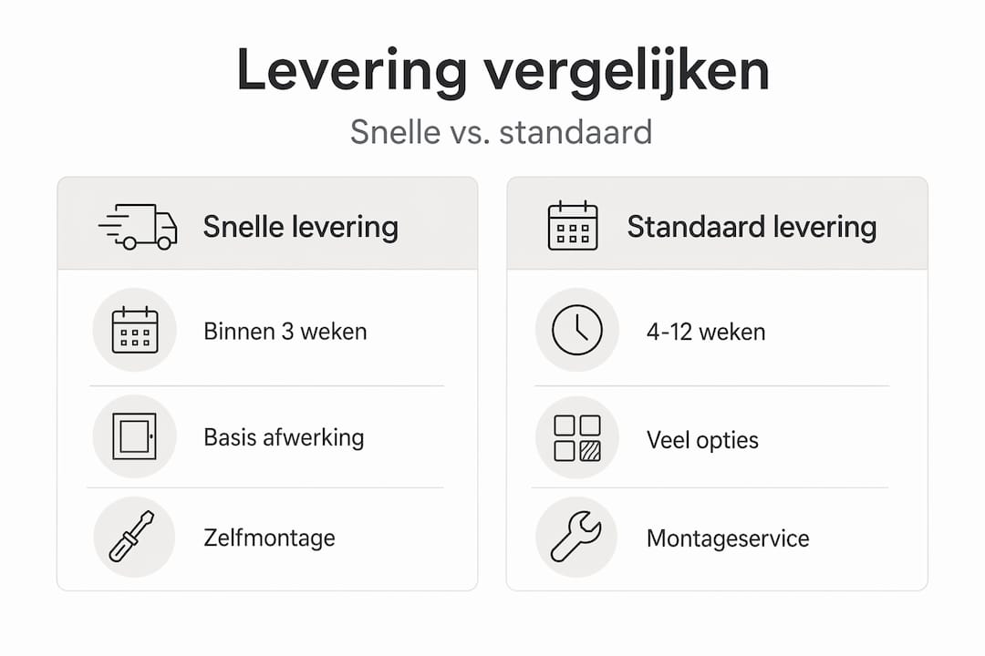 Overzichtelijke infographic: snelle levering versus standaard levering van jouw kledingkast