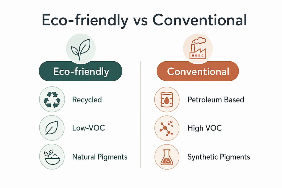 Comparison infographic of eco-friendly and conventional art materials