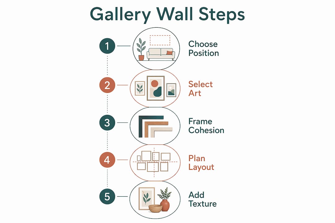 Infographic showing gallery wall styling steps