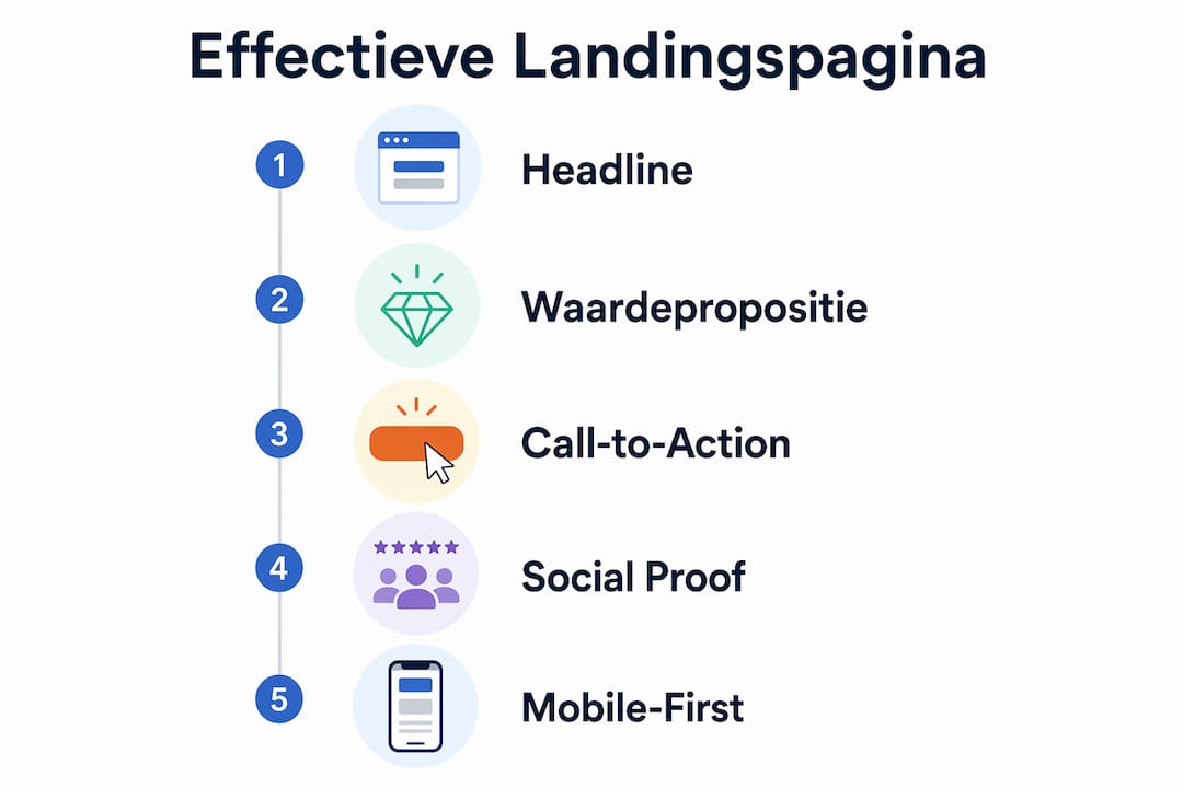 Deze infographic brengt de vijf belangrijkste stappen voor een succesvolle landingspagina overzichtelijk in beeld.