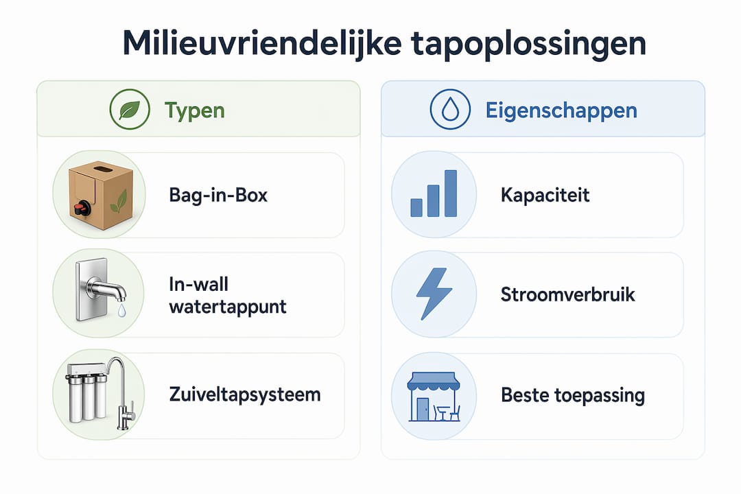 Overzichtelijke infographic met duurzame tapoplossingen en hun belangrijkste kenmerken