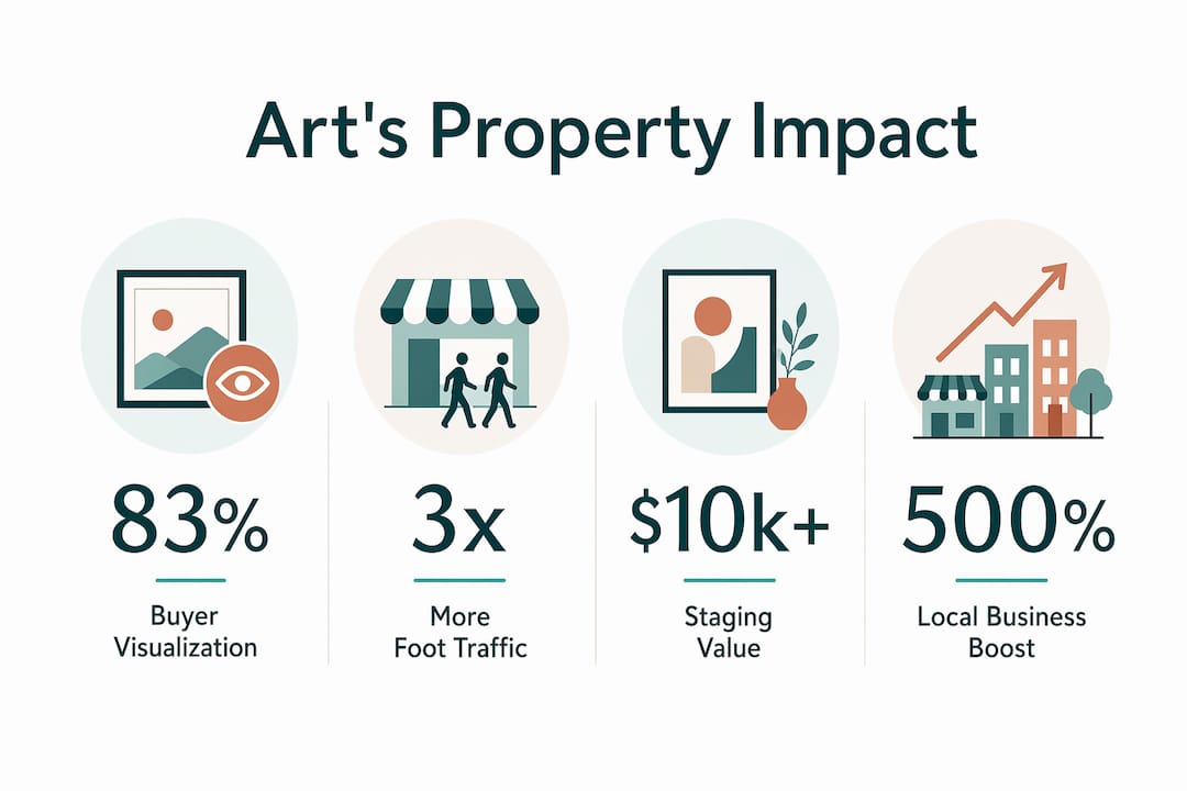 Infographic showing key statistics on art's impact on property value