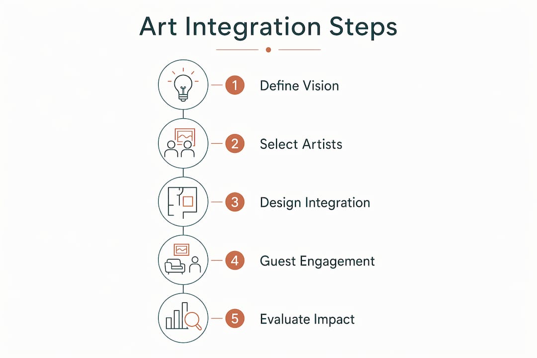 Infographic outlining art integration steps in hospitality