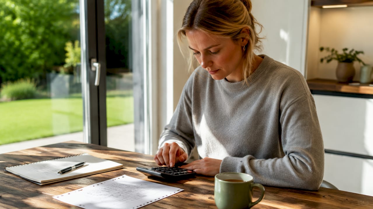 Iemand is bezig aan zijn bureau om het dagelijkse advertentiebudget uit te rekenen.