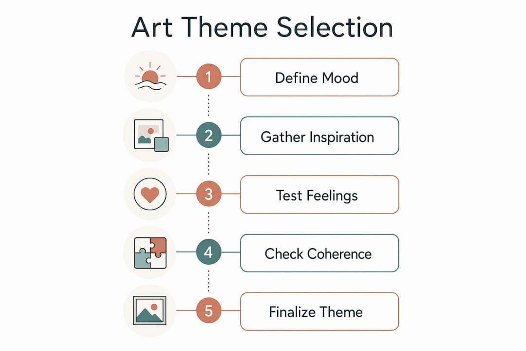 Infographic illustrating five steps of art theme selection