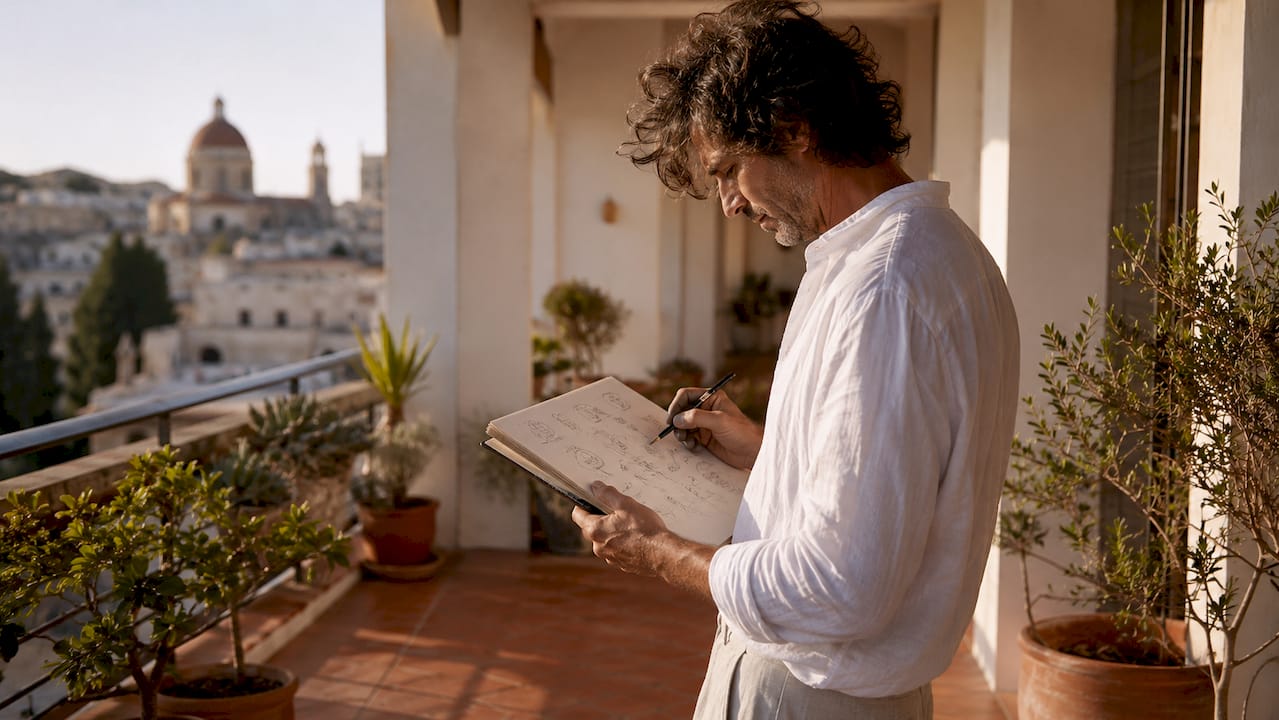 Artist sketching thematic art concepts