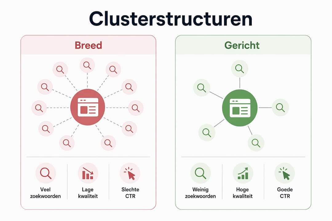 Infographic laat het verschil zien tussen brede en specifieke zoekwoordclusters