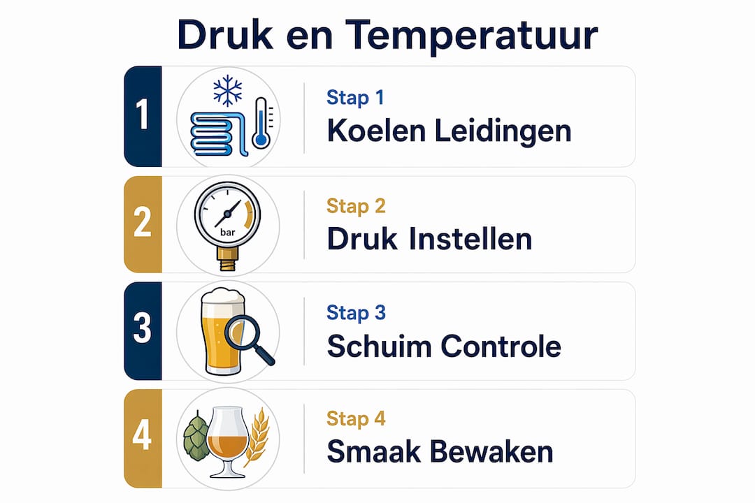 Overzichtelijke infographic: stappenplan voor het instellen van druk en temperatuur in je tapinstallatie