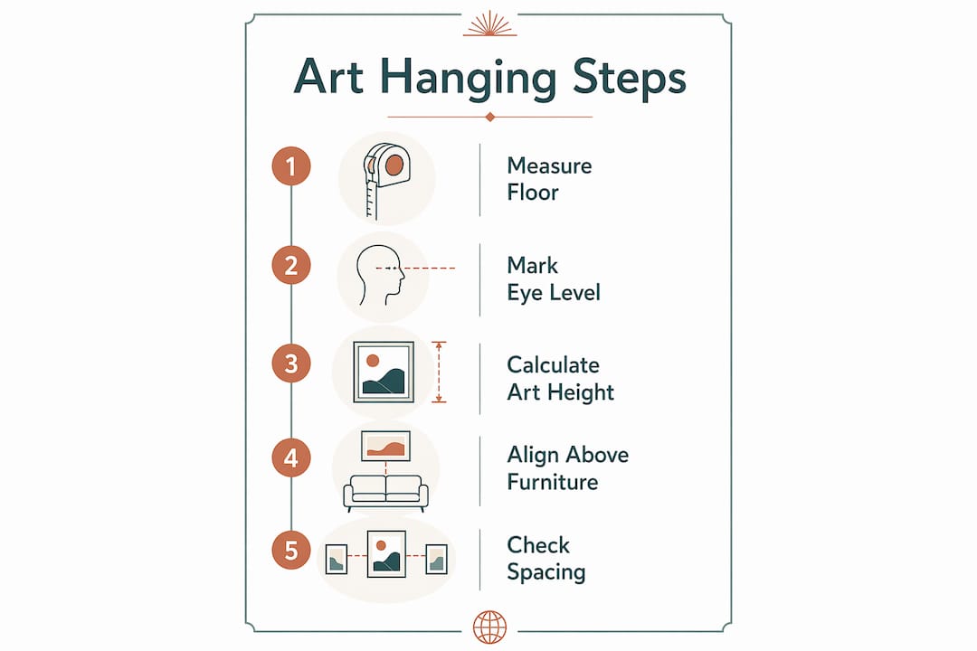 Infographic showing key steps for hanging art