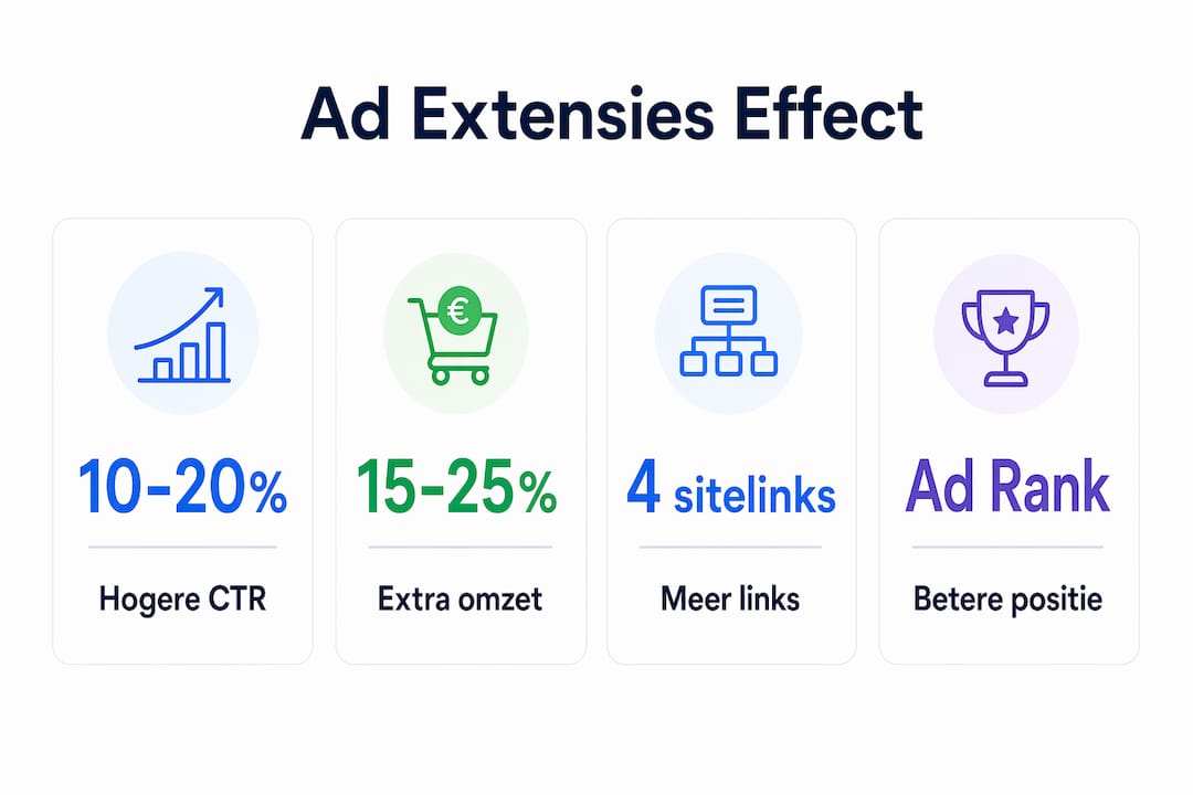 Infographic die laat zien wat het effect is van advertentie-extensies op de prestaties binnen Google Ads