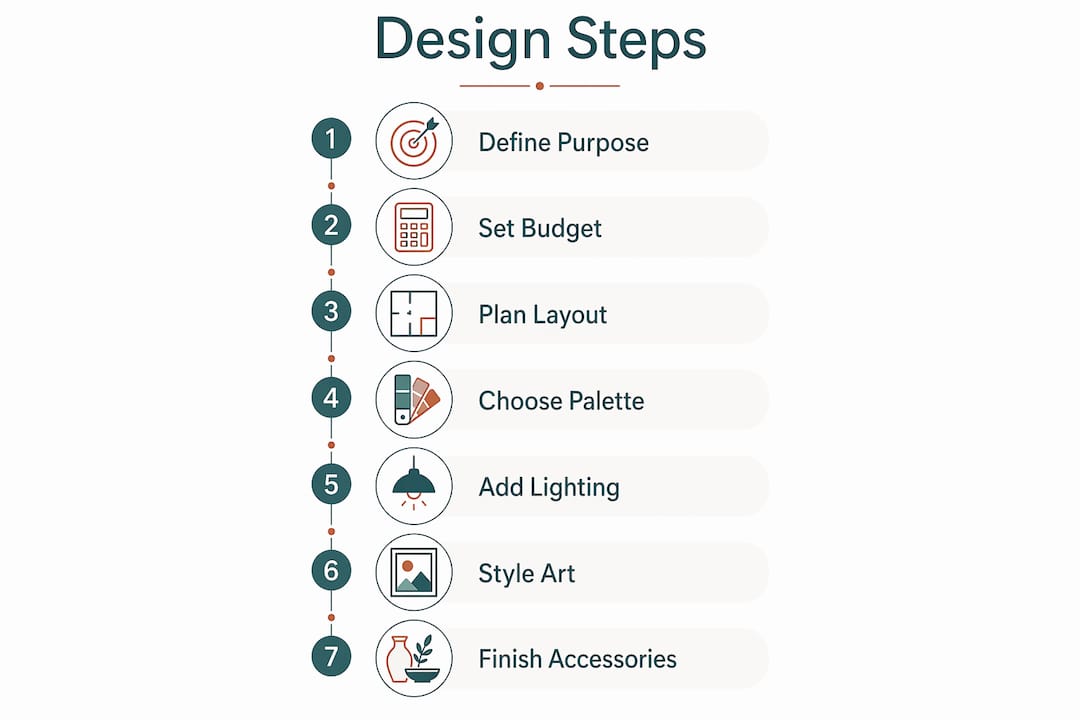 Infographic illustrating interior design steps