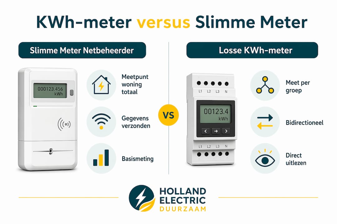 Infographic: de verschillen tussen een traditionele kWh-meter en een slimme meter op een rij