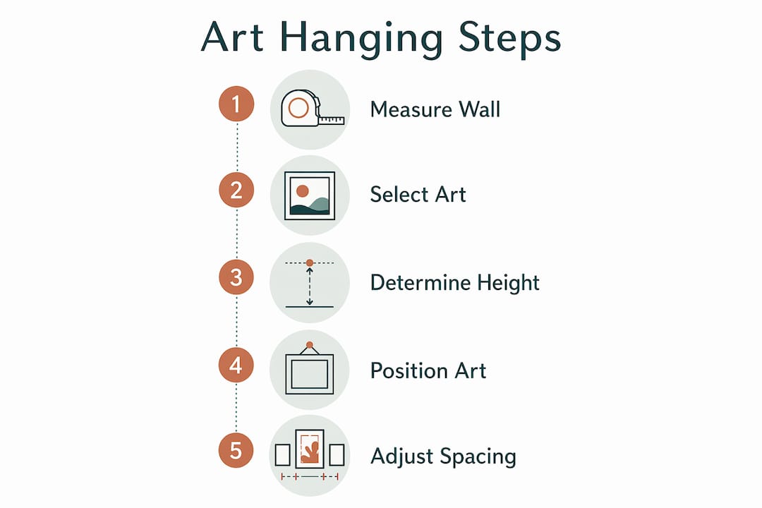 Infographic outlining steps to hang art properly