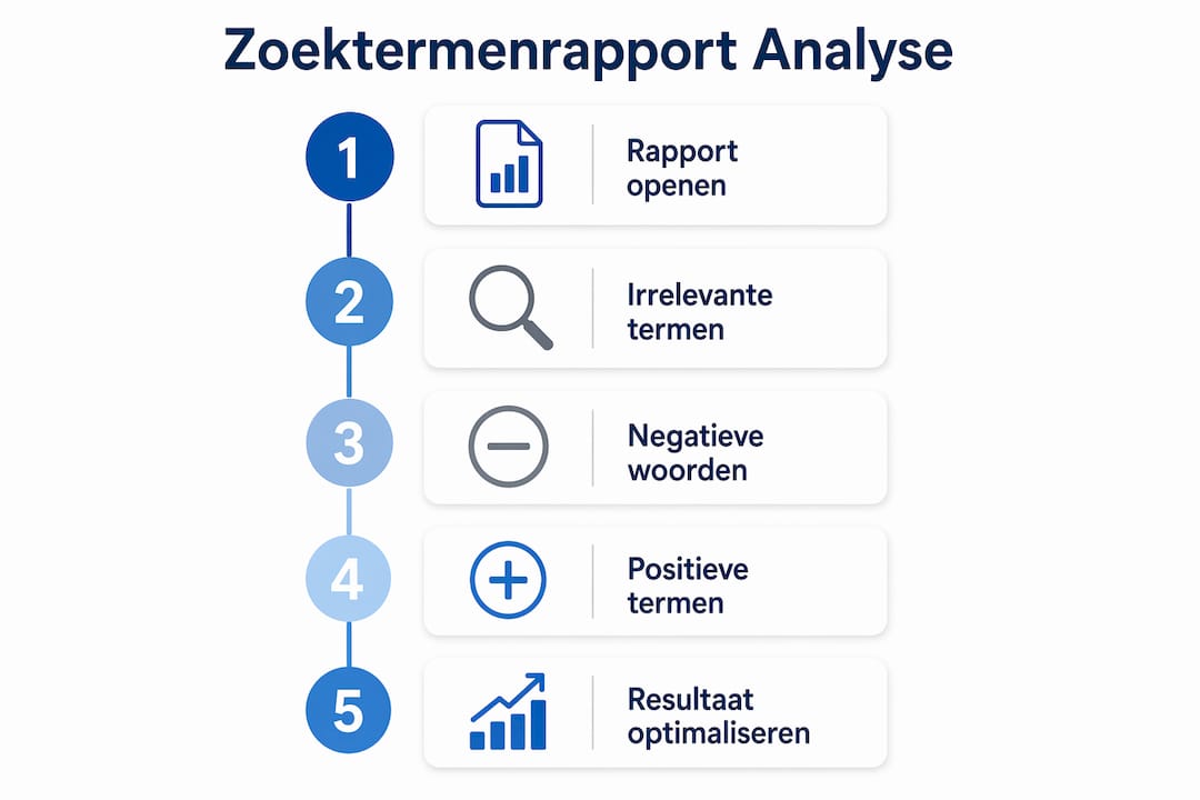Infographic: zo pak je de analyse van je zoektermenrapport stap voor stap aan