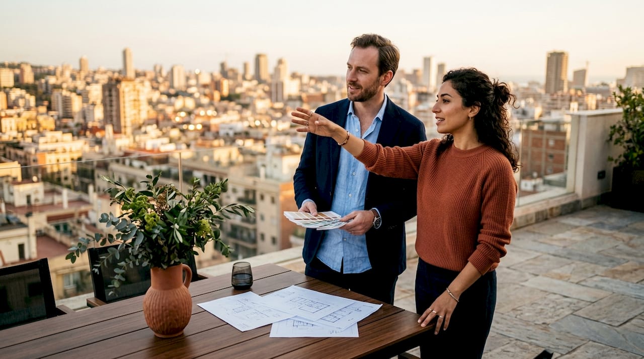 Art consultant discussing art placement with architect
