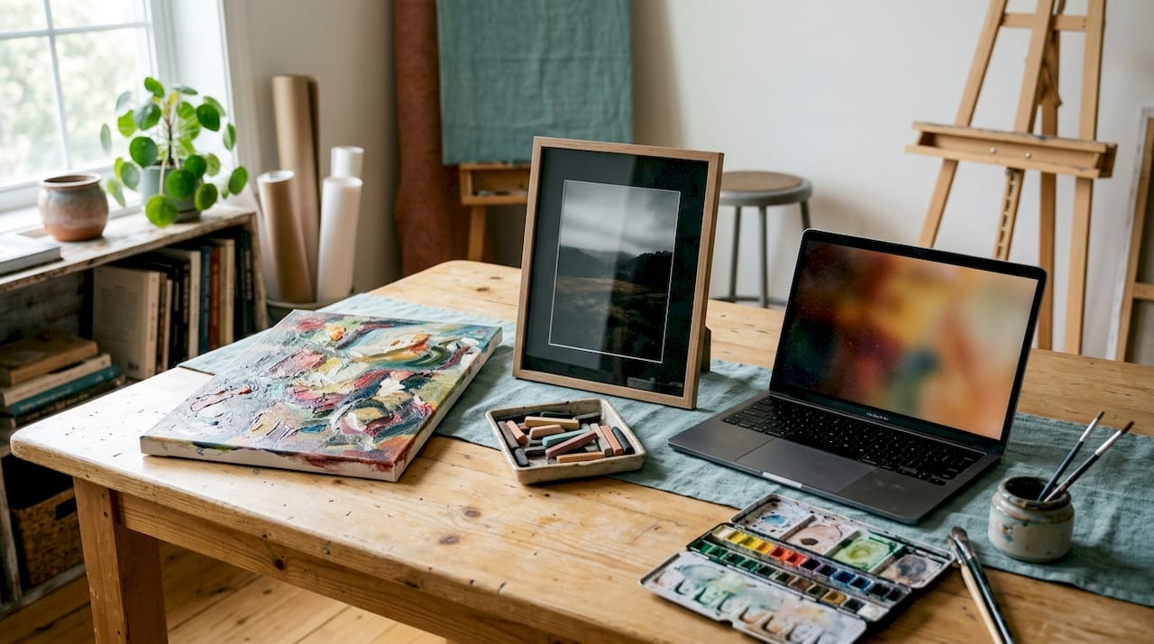 Various physical and digital art format samples