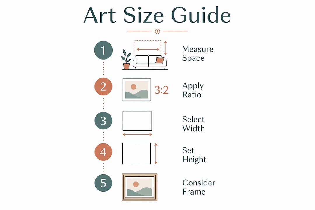 Infographic showing steps to calculate ideal art size