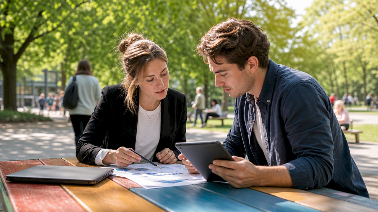 Twee collega’s die samen de resultaten van een A/B-test bespreken
