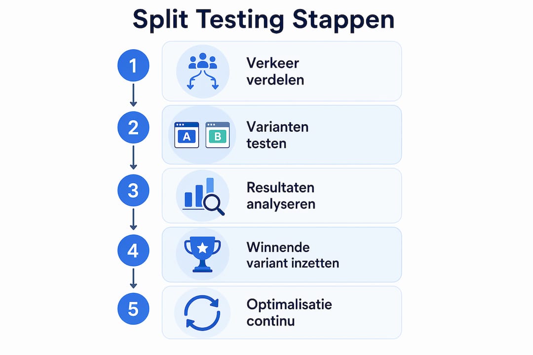 Infographic met een overzicht van de stappen binnen het split-testproces