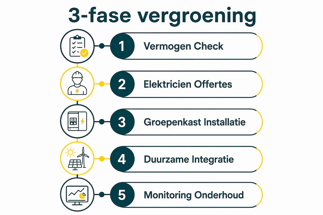 Overzichtelijke infographic met 5 concrete stappen voor verduurzaming via een 3-fase aanpak