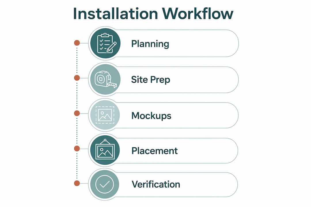 Infographic showing decorative art installation steps