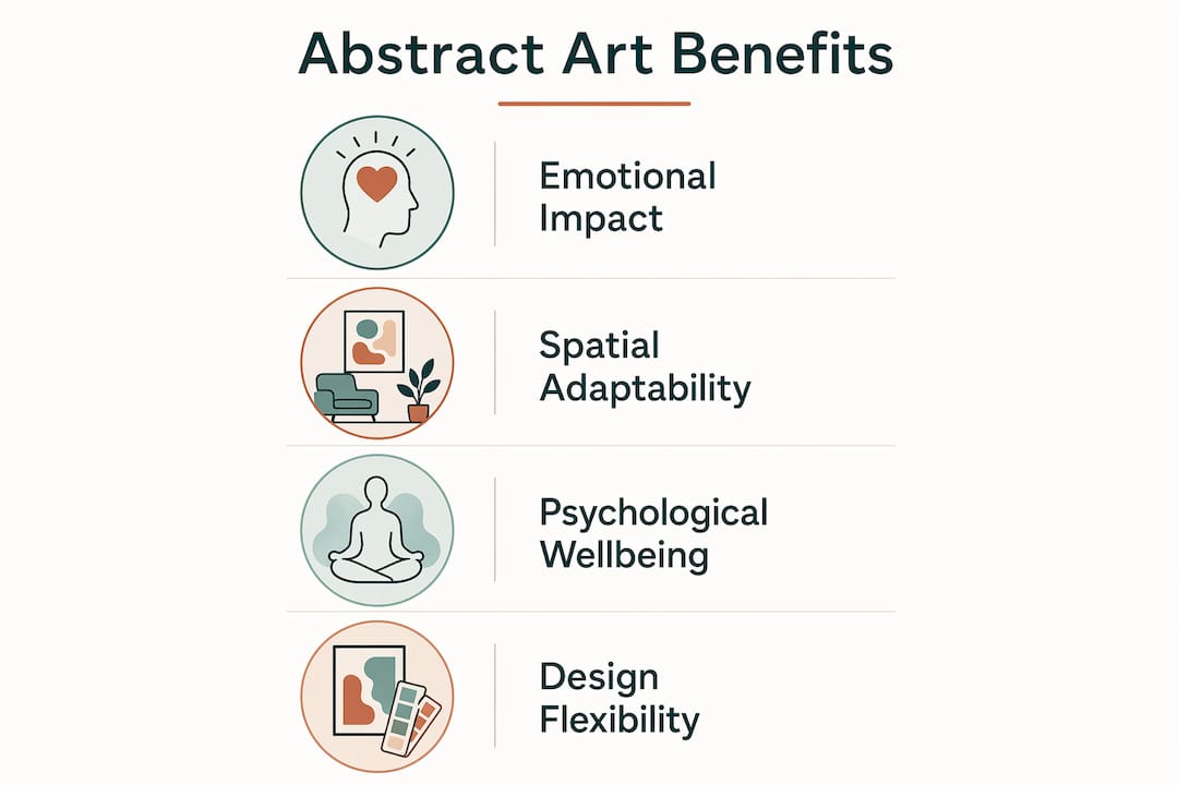 Infographic showing abstract art benefits for homes