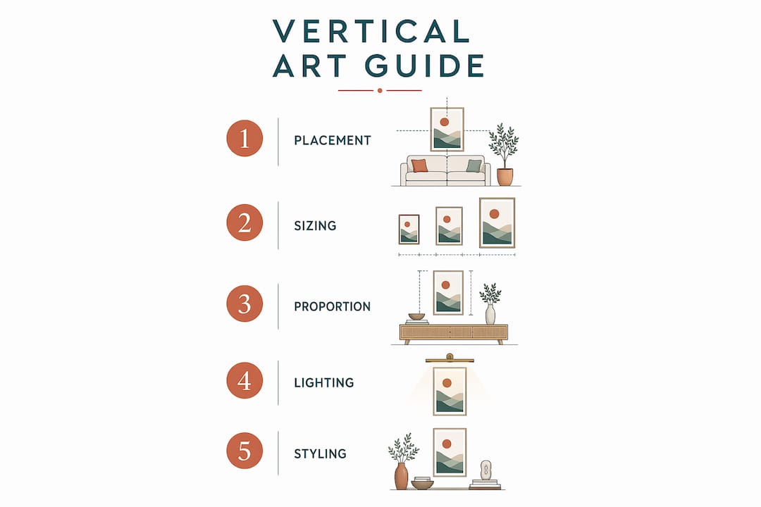 Infographic showing vertical art placement and sizing