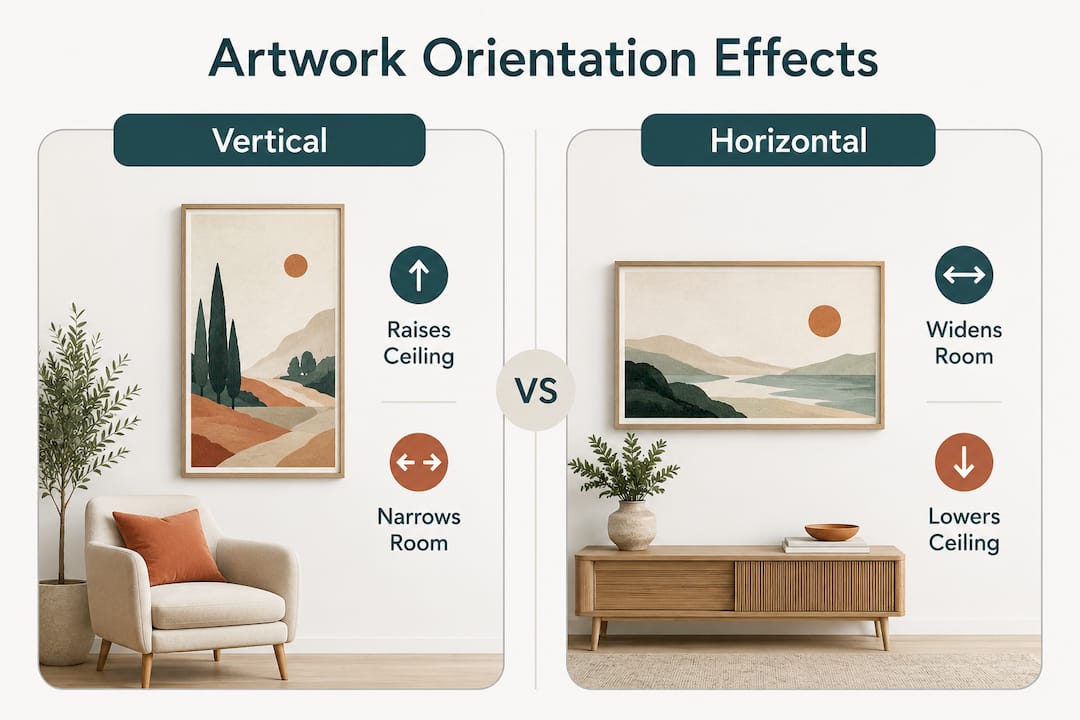 Infographic comparing vertical vs horizontal artwork effects