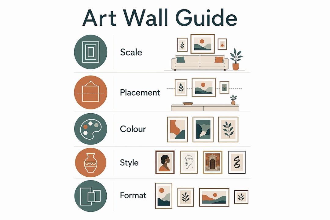 Infographic outlining key principles for statement art walls