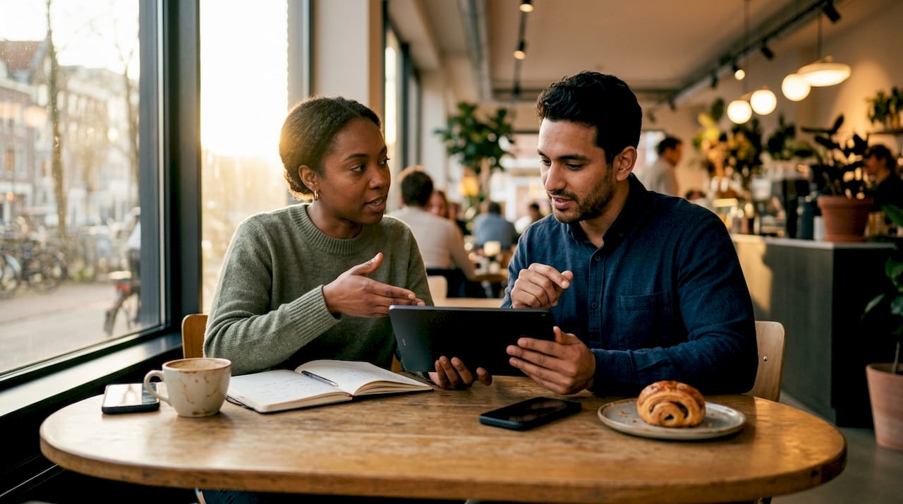Collega’s overleggen over de opzet van een e-commerce campagne