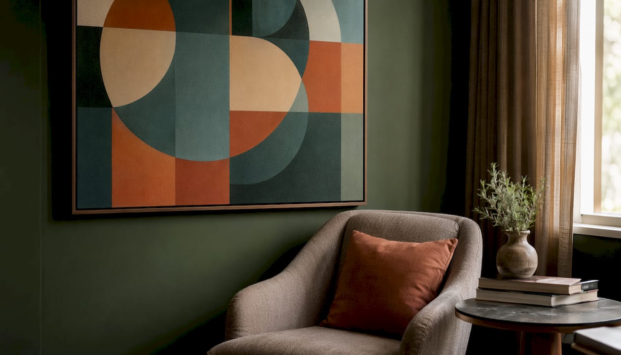 Geometric abstract art in modern living room