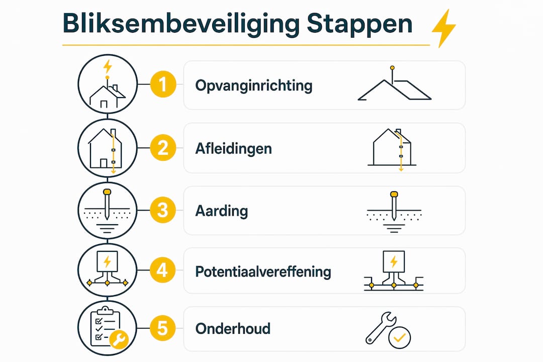 Overzicht van de belangrijkste stappen voor een veilige bliksembeveiliging