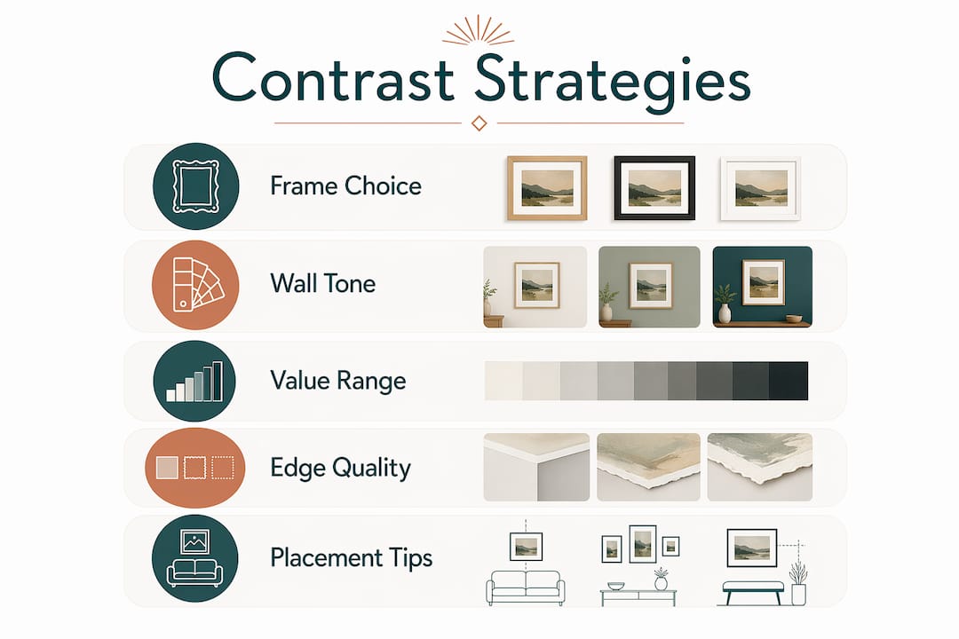Infographic illustrating wall art contrast strategies