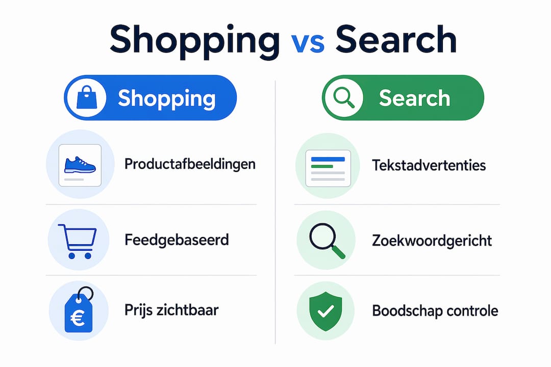 Infographic: de belangrijkste verschillen tussen shopping- en zoekadvertenties op een rij