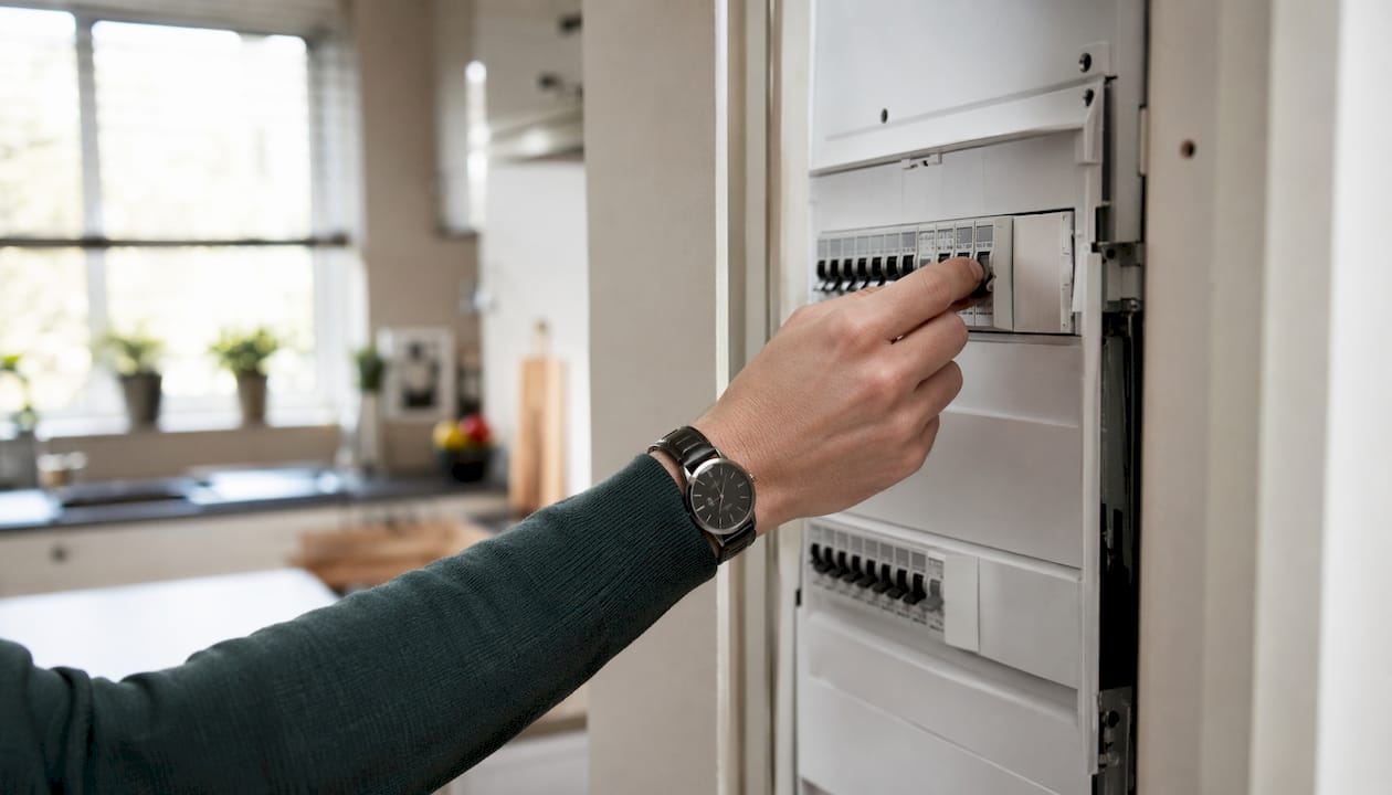 Iemand zet de aardlekschakelaar weer om in de meterkast.