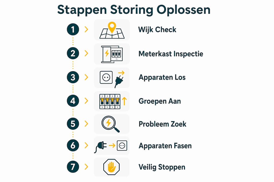 Infographic met een helder stappenplan voor het oplossen van storingen