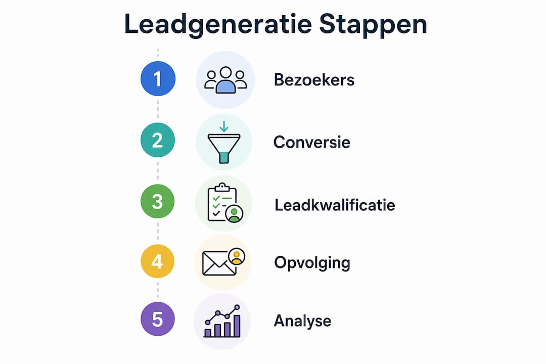 Infographic met een overzicht van de verschillende stappen in het leadgeneratieproces