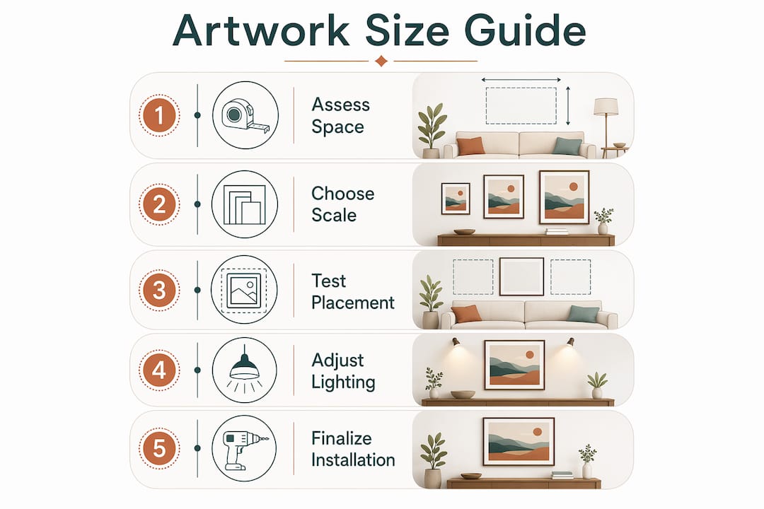Infographic illustrating steps for choosing artwork size